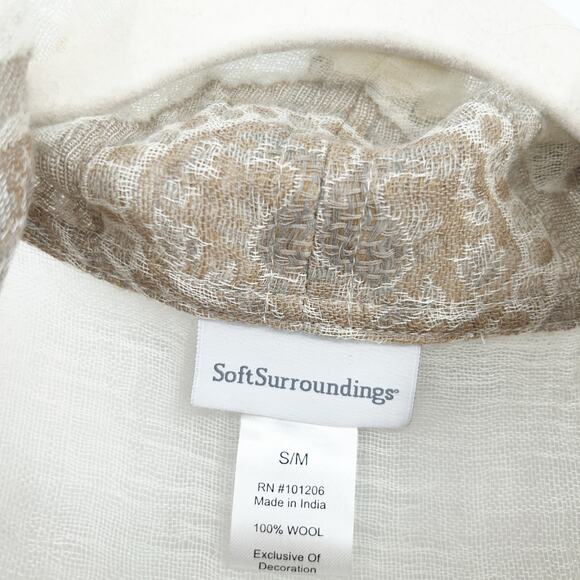 Soft Surroundings Boho Paisley‎ Fringe Open Front 100% Wool Cardigan Vest S/M - Picture 4 of 6